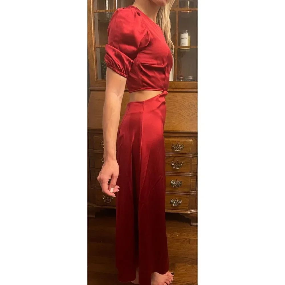 ANTHROPOLOGIE  RED SATIN CUT OUT MIDI DRESS - Picture 8 of 8